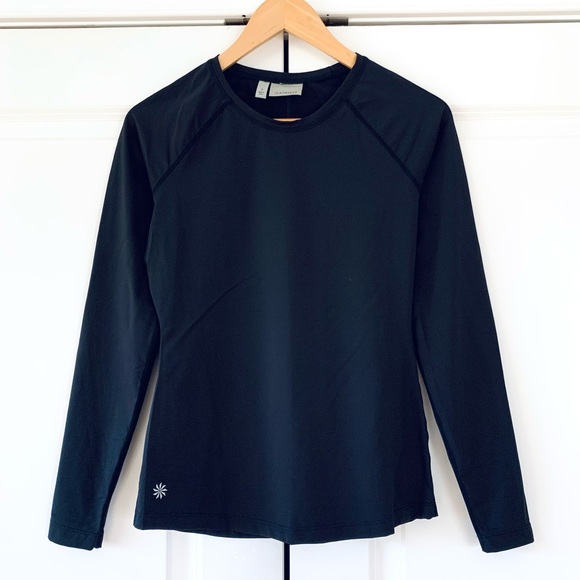 Athleta Swim Shirt Black Long Sleeve Fitted Rash guard T Shirt Scoop Neck Small - Picture 7 of 7
